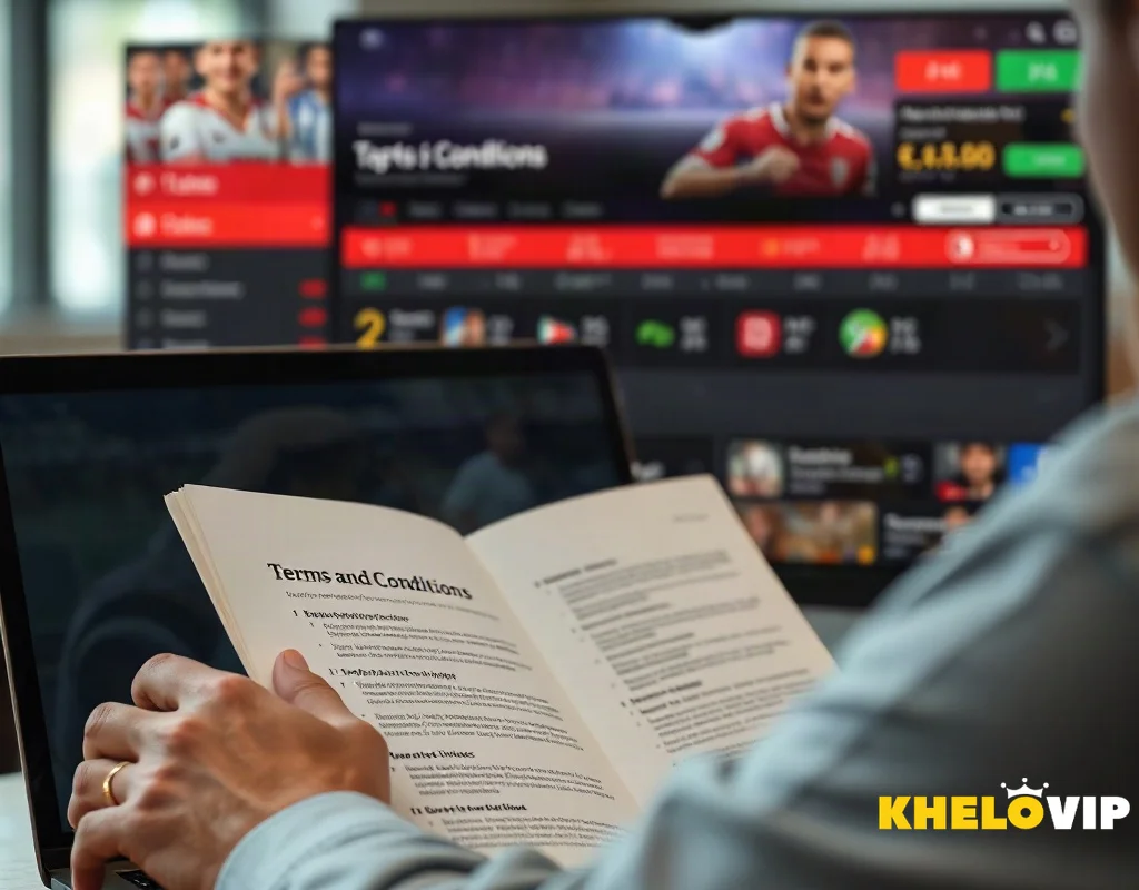Person reviewing KheloVIP betting rules on a laptop screen