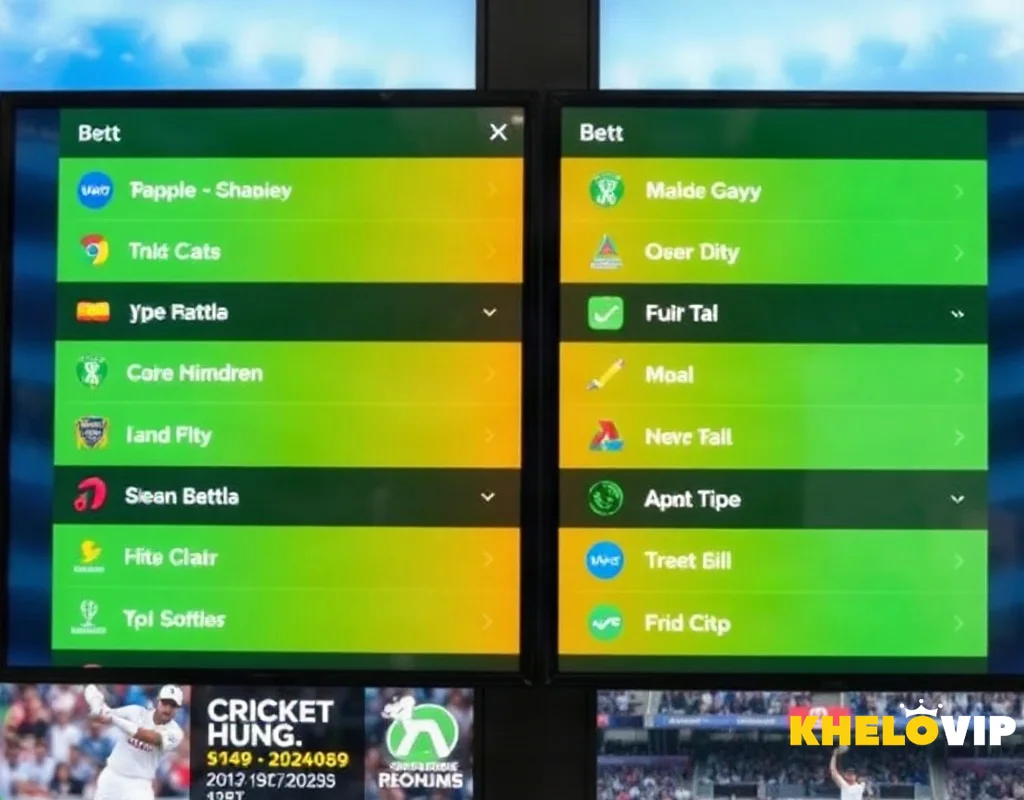 Digital screen comparing online cricket betting platforms like KHELOVIP.