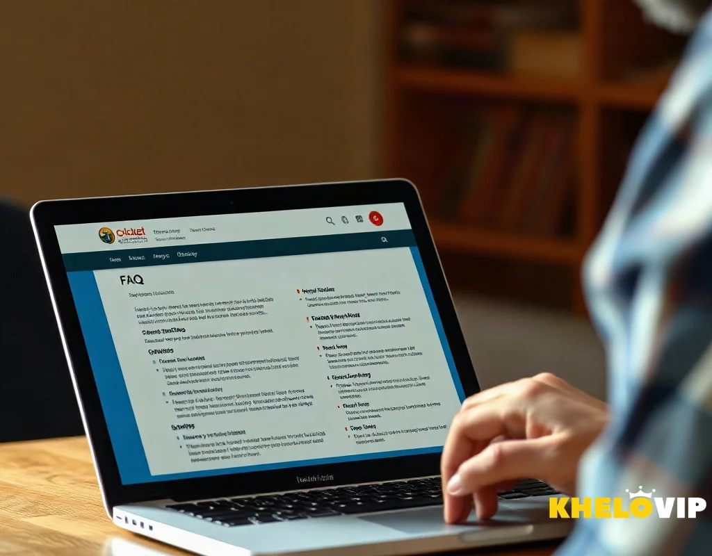 Laptop showing FAQ about cricket betting, with cricket bat and ball nearby.