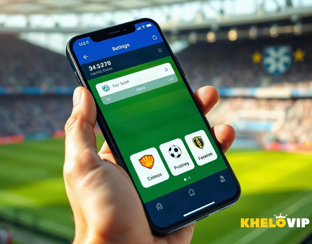 Smartphone showing a football betting app, illustrating how to start betting on KHELOVIP.