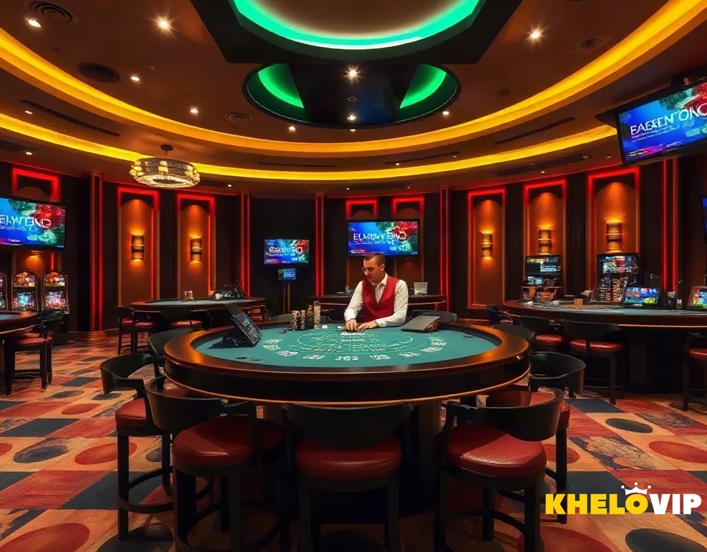 Live casino studio with dealer and gaming table