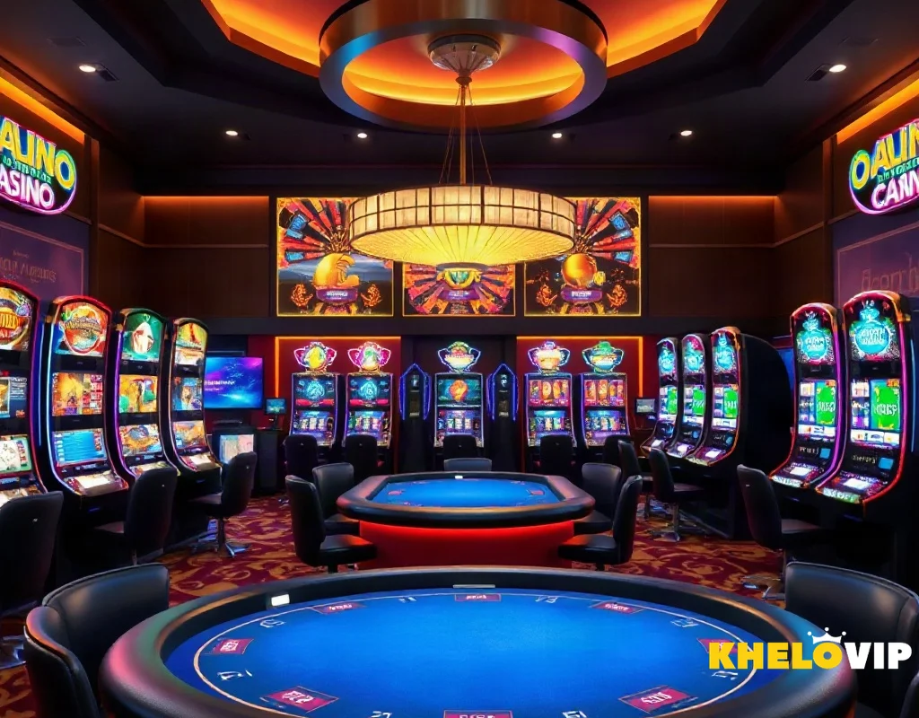KHELOVIP Online Casino lobby with slot machines and live dealer tables