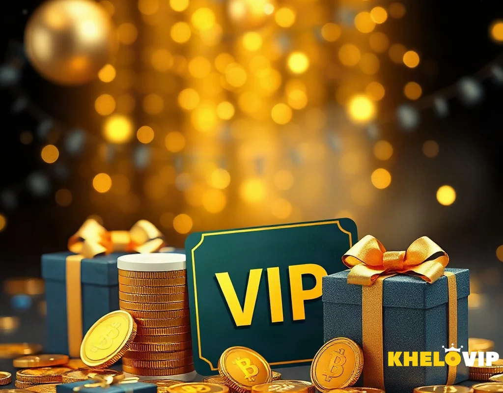 KHELOVIP bonuses and VIP rewards with coins and gift boxes