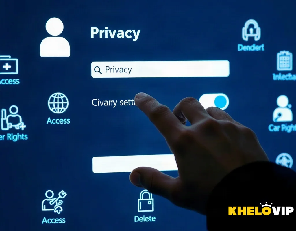 User exercising privacy rights on KHELOVIP platform with access and deletion options