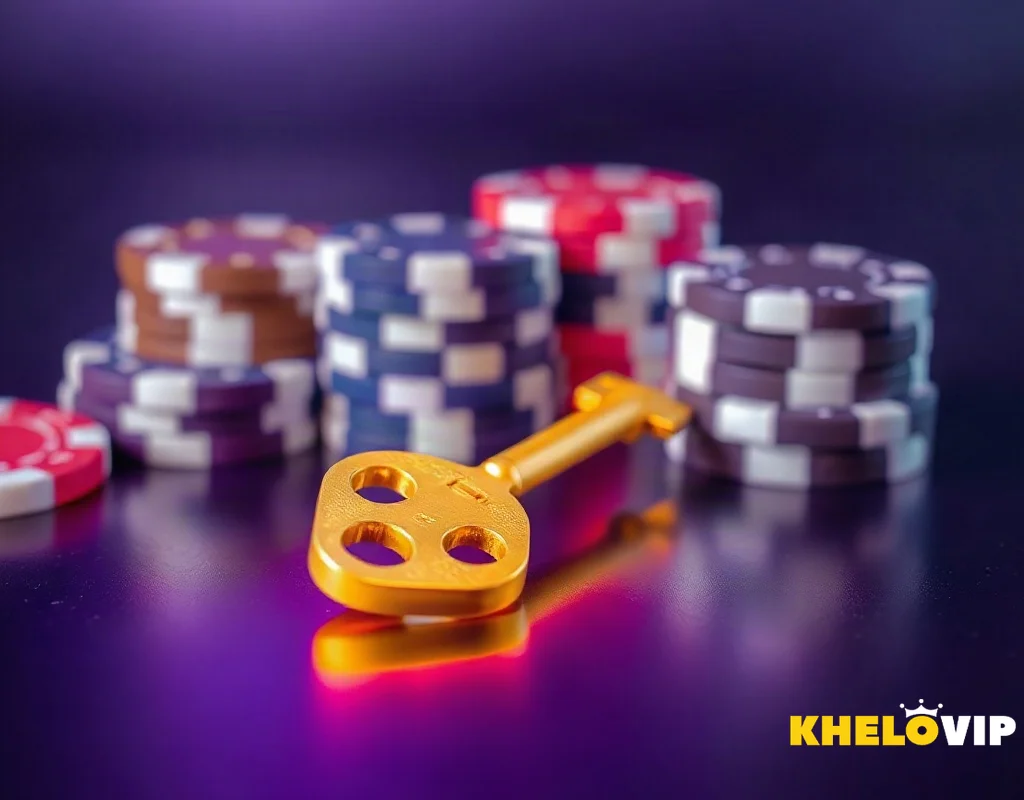 Golden key and casino chips representing a valid KheloVIP promotion code