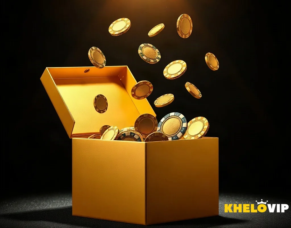 KHELOVIP Welcome Bonus gift box with casino chips and coins