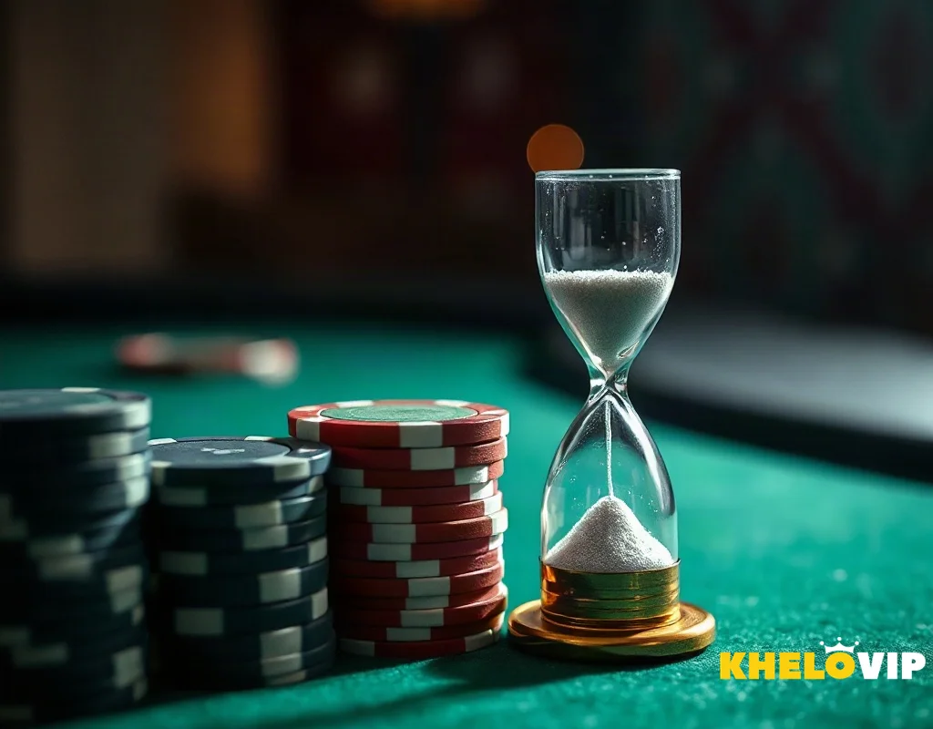 Casino chips and hourglass representing wagering requirements and terms